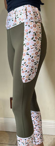 Adults green floral tights